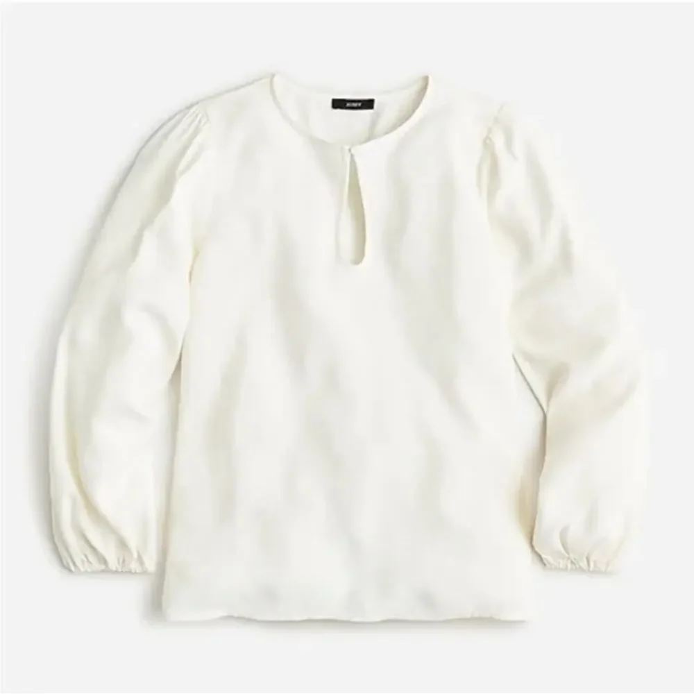J. Crew Puff-Sleeve Satin Back Crepe Top Ivory TL NWT